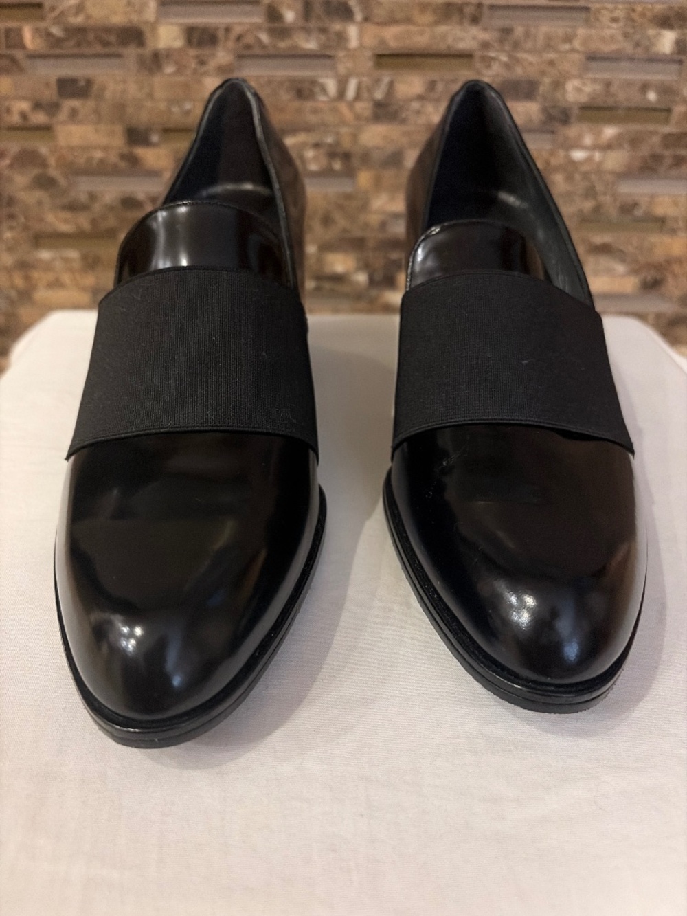 Stuart Weitzman Women’s 7.5 Black Zoliver Patent Leather Loafer Block Heel